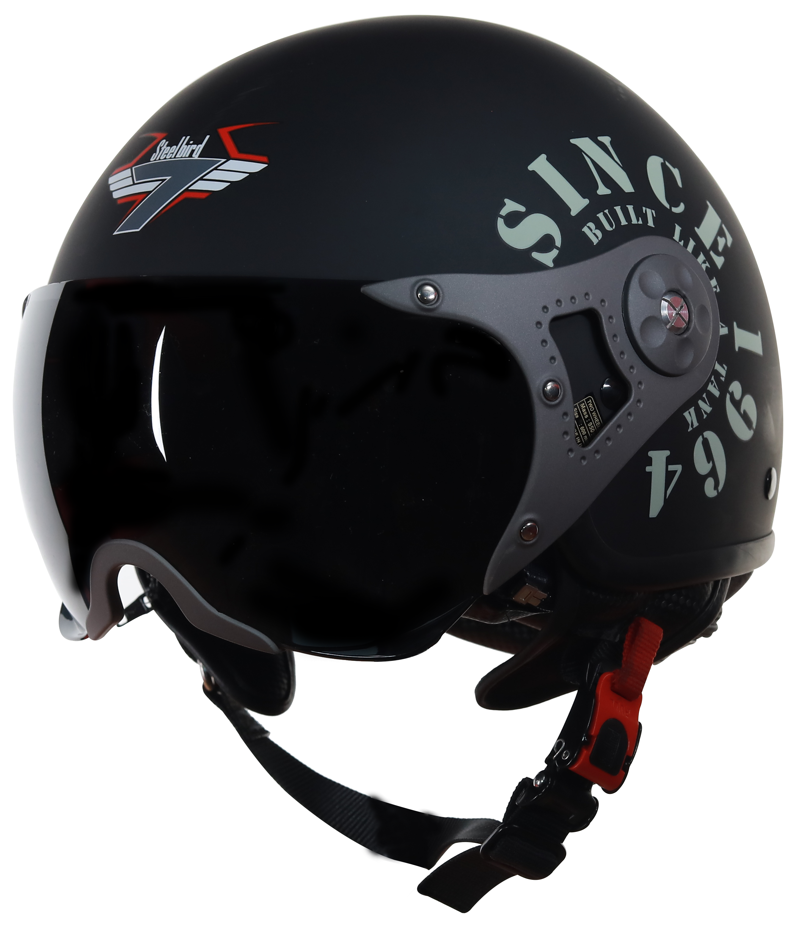Steelbird SB-27 7Wings Tank Open Face Graphic Helmet (Matt Black Military Green With Smoke Visor)